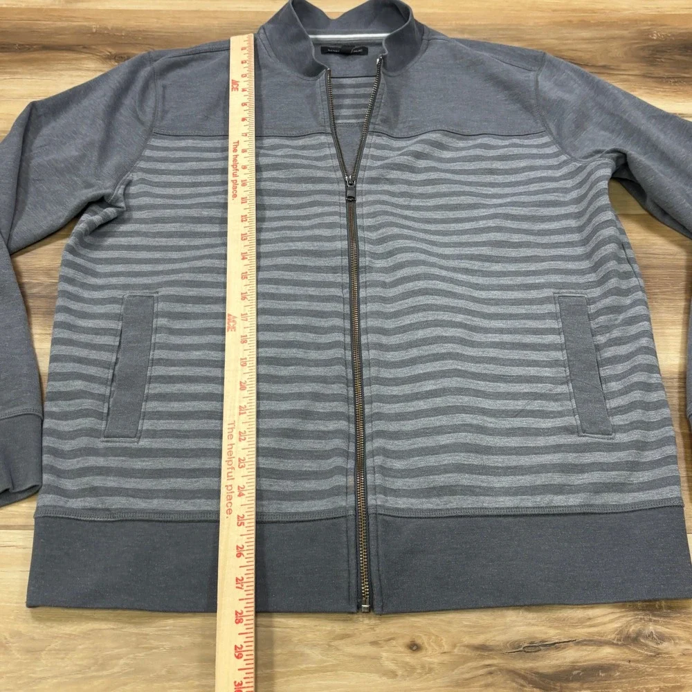Banana Republic Bomber Sweatshirt Men XL Striped Cotton Blend Zip Up Gray Casual